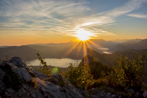 Austrian landscape with mountains and lake