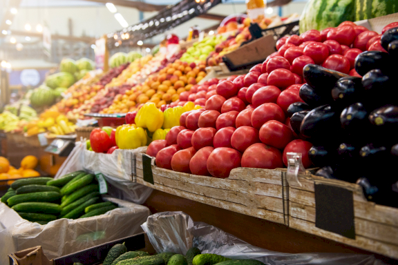 Farmers markets with fresh regional fruits and vegetables
