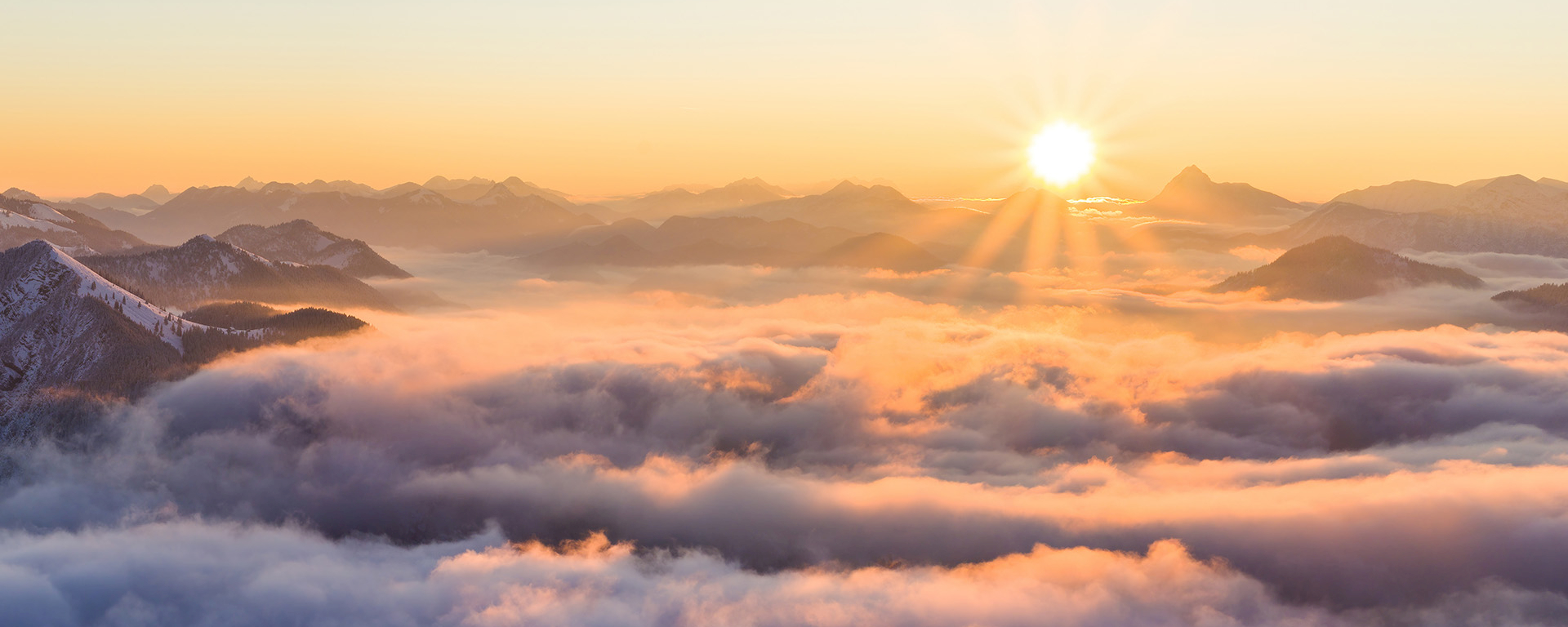 Bavarian mountain peaks in the sunrise